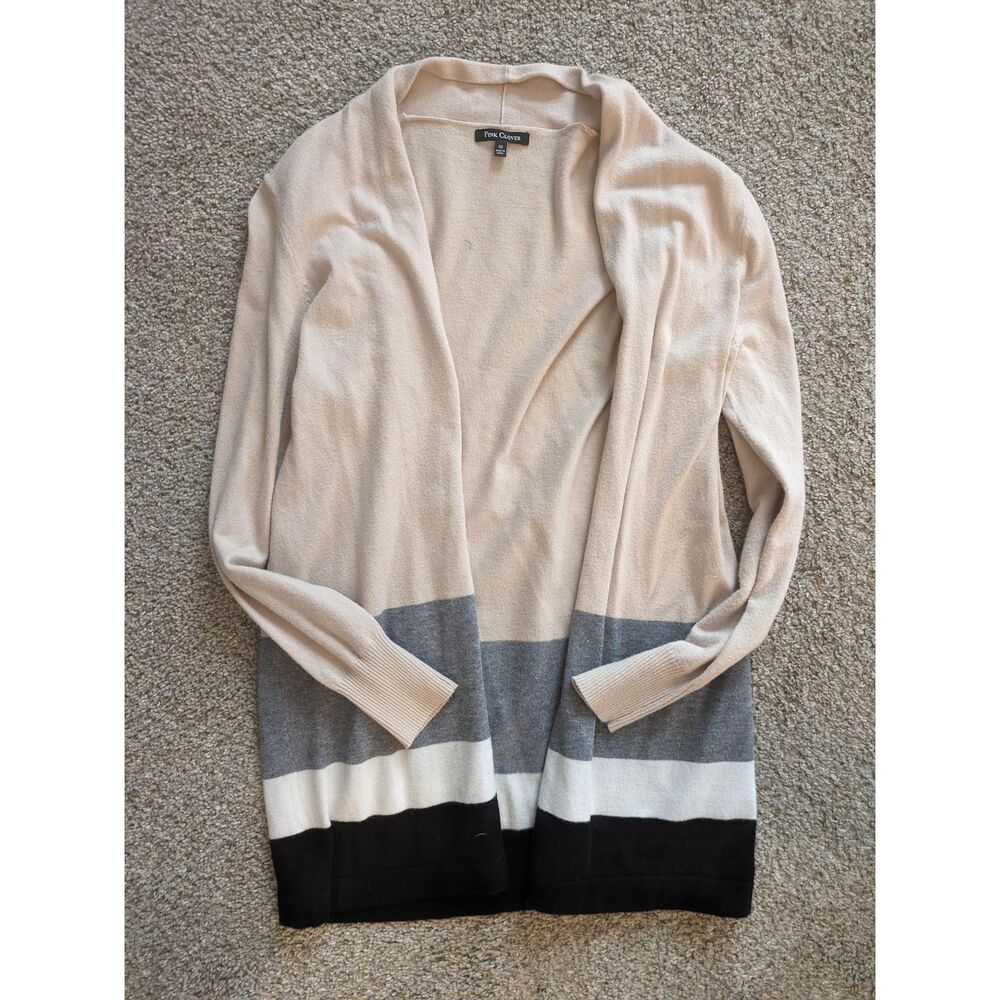 Pink Clover Cream Long Sleeve Stripe Open Front Cardigan Size Medium